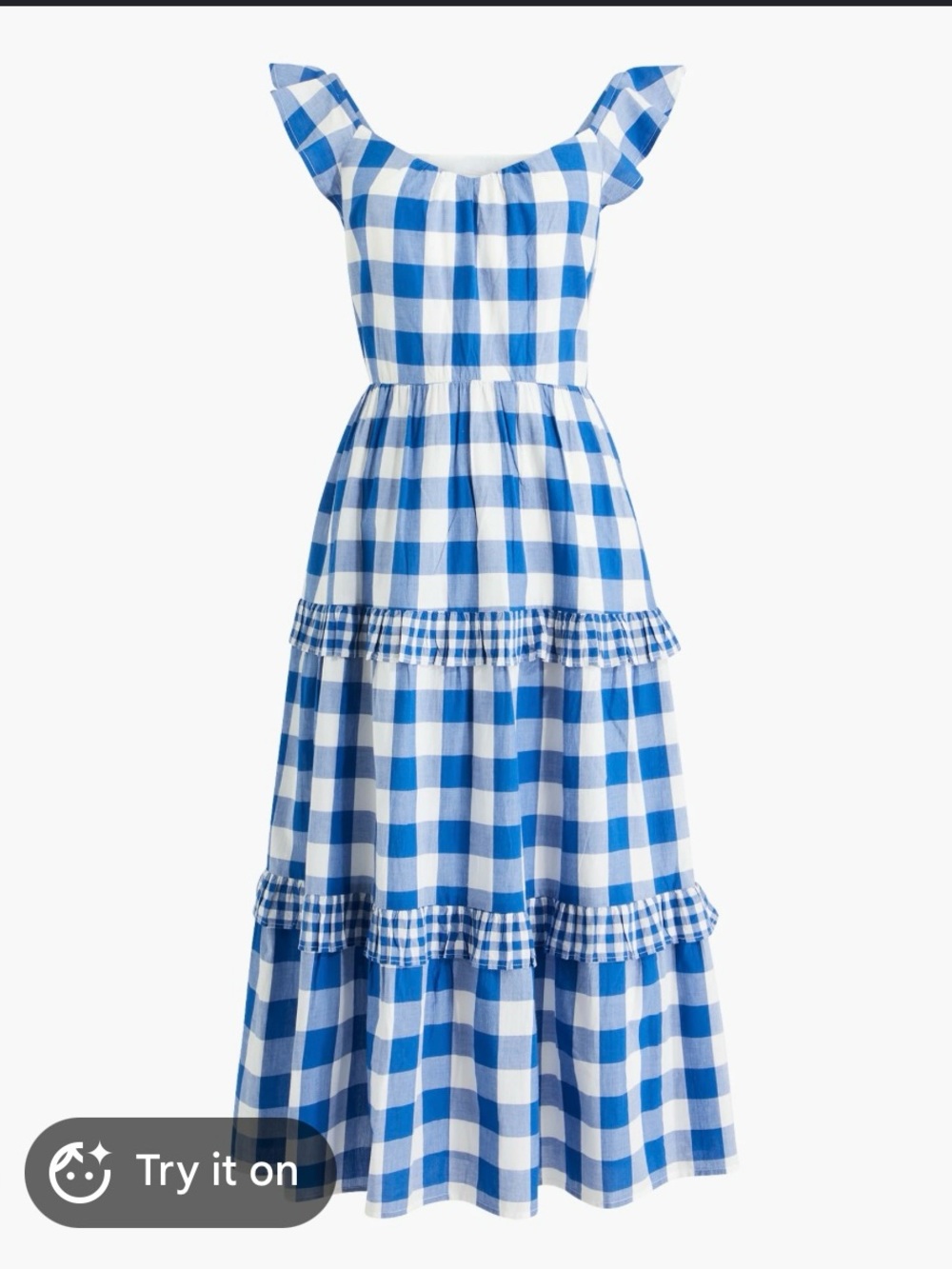 NWT J Crew blue gingham midi tiered dress